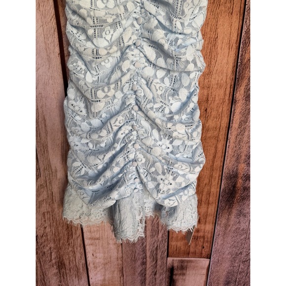 For Love & Lemons Lace Mini Dress Blue Ruched Romantic Coquette Feminine XS NWT - Picture 4 of 8